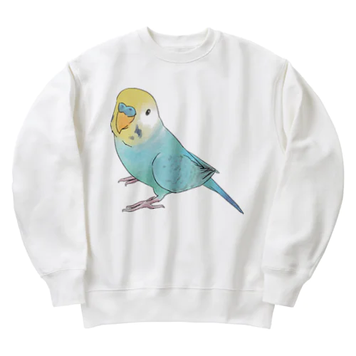 見上げるセキセイインコちゃん【まめるりはことり】 Heavyweight Crew Neck Sweatshirt