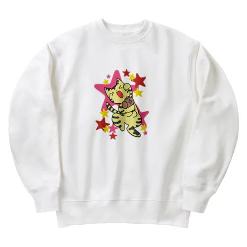 打出の小槌をぶん回して踊る招き猫(とら)星 Heavyweight Crew Neck Sweatshirt