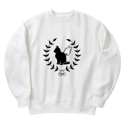 羽ねこさん(黒) Heavyweight Crew Neck Sweatshirt