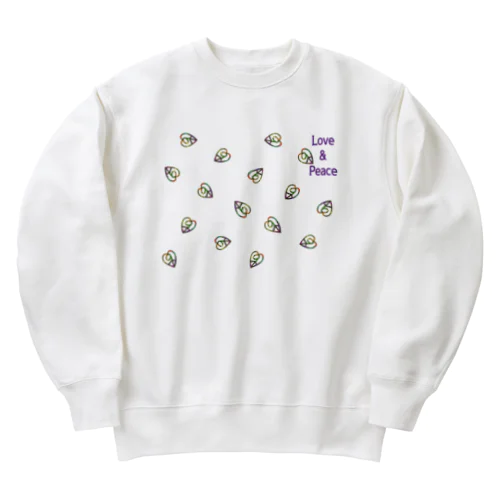 ナインピースハートちらしLove&Peace背景抜き Heavyweight Crew Neck Sweatshirt