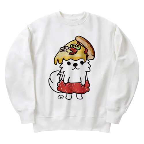 PIZZAゲットした　ポメラニアン Heavyweight Crew Neck Sweatshirt