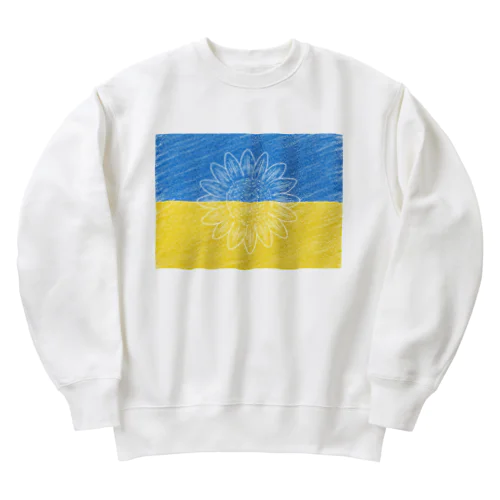 ひまわり白 ウクライナ国旗 クレヨン Heavyweight Crew Neck Sweatshirt