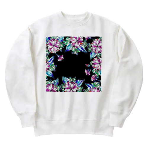 黒と花模様 Heavyweight Crew Neck Sweatshirt