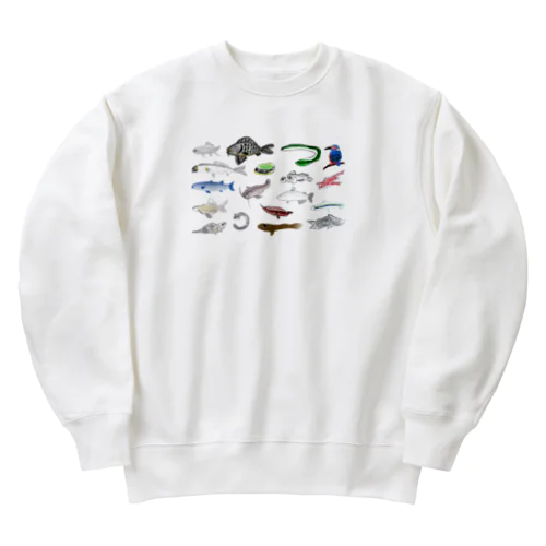 みんなで描いた霞ヶ浦の生き物 Heavyweight Crew Neck Sweatshirt