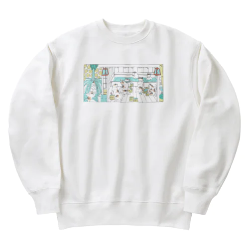 猫の温泉（カラー） Heavyweight Crew Neck Sweatshirt