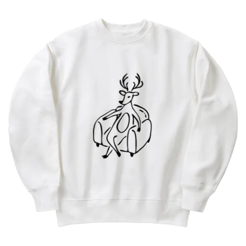 鹿がソファに座る（線タイプ） Heavyweight Crew Neck Sweatshirt