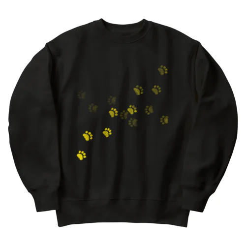 猫の肉球アート(跡) タイトルは「自由」黄色 Heavyweight Crew Neck Sweatshirt