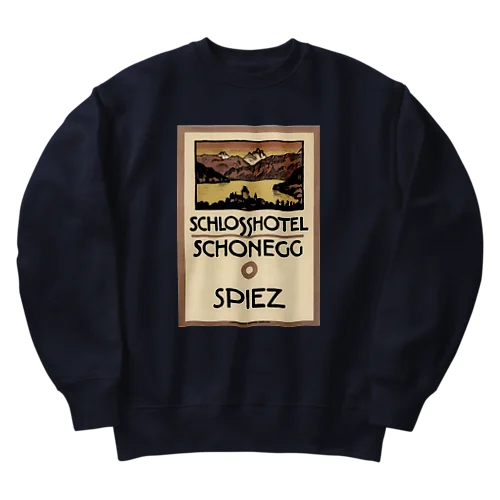 スイス・ベルン州シュピーツのシャトーホテルの古い広告 Heavyweight Crew Neck Sweatshirt