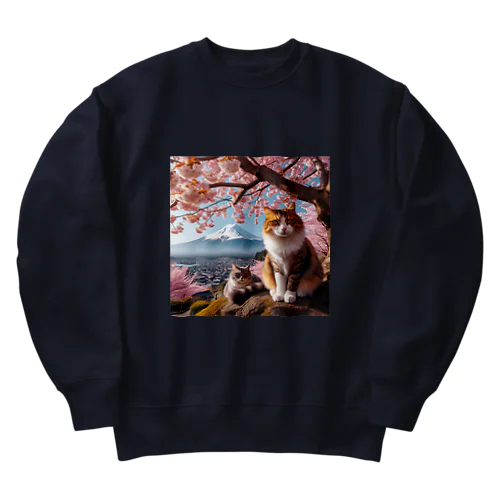 富士山と猫 Heavyweight Crew Neck Sweatshirt