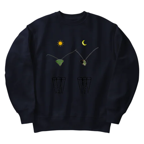 カマキリの昼と夜の複眼（絵文字、背景透過ver） Heavyweight Crew Neck Sweatshirt