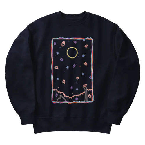 夜桜と散歩猫 Heavyweight Crew Neck Sweatshirt