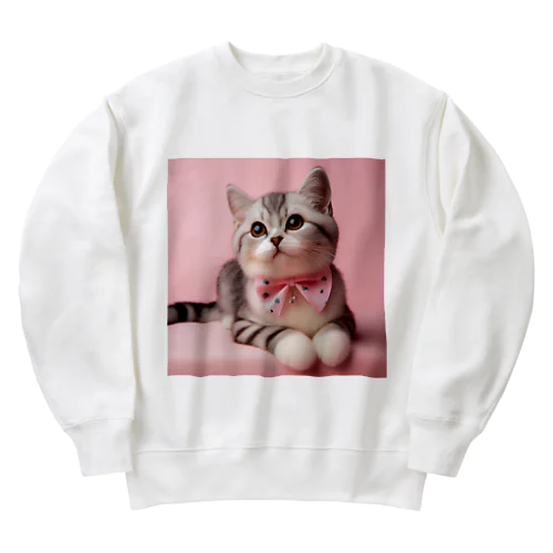 お洒落な猫ちゃん（蝶ネクタイシリーズ03） Heavyweight Crew Neck Sweatshirt