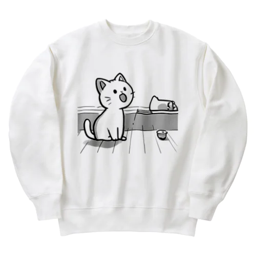 【ラインイラスト】うわぁ～にゃんこ Heavyweight Crew Neck Sweatshirt