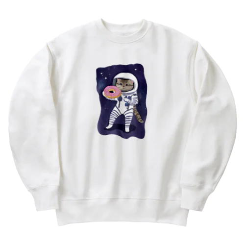 宇宙でドーナツを食べる猫 Heavyweight Crew Neck Sweatshirt