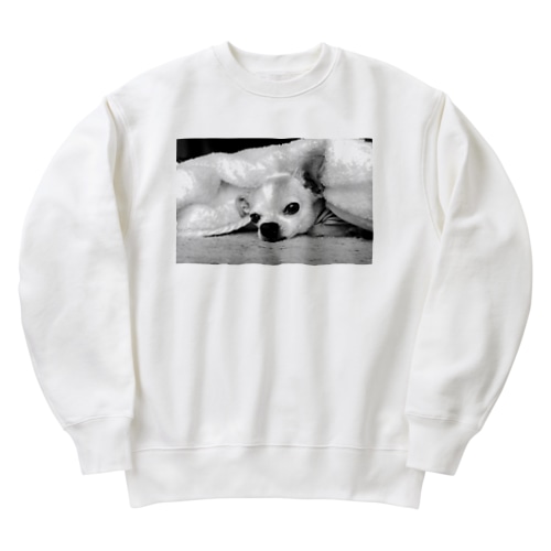 モノクロチワワ（アンニュイ1） Heavyweight Crew Neck Sweatshirt