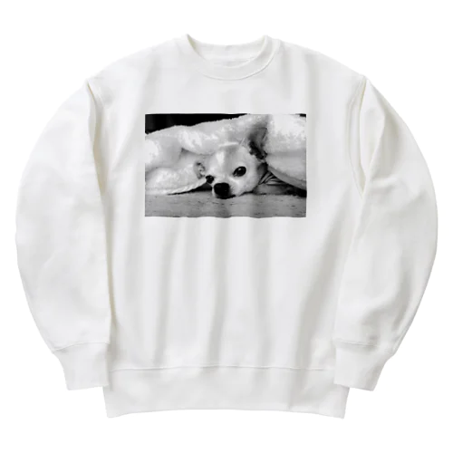 モノクロチワワ（アンニュイ1） Heavyweight Crew Neck Sweatshirt