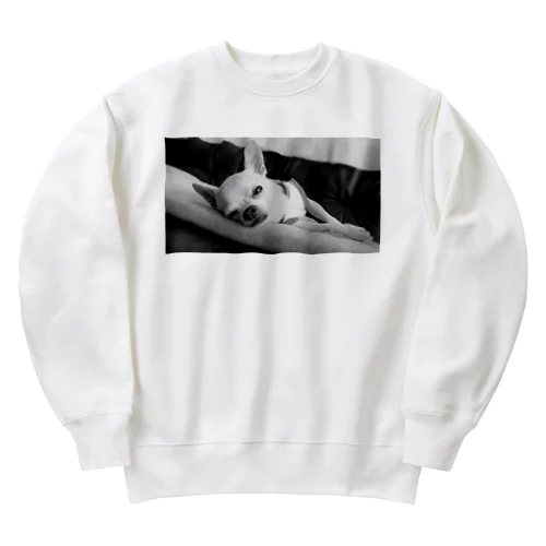 モノクロチワワ（アンニュイ2） Heavyweight Crew Neck Sweatshirt