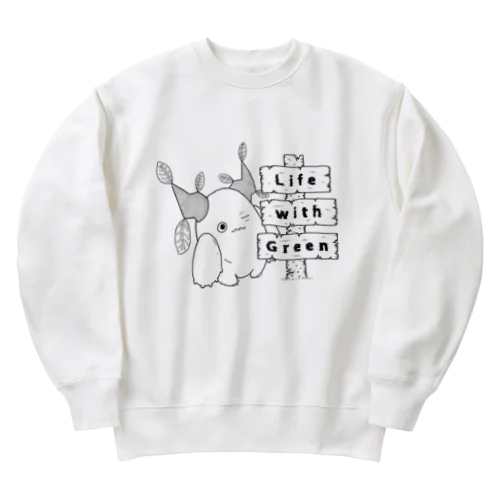 不思議生物クルビーとLife with Green【黒】 Heavyweight Crew Neck Sweatshirt