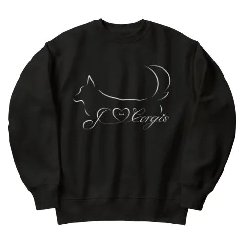 I Love Corgis 尻尾あり（ロゴホワイト） Heavyweight Crew Neck Sweatshirt