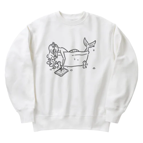 浴室でタブレットを使う人魚【くろ】 Heavyweight Crew Neck Sweatshirt