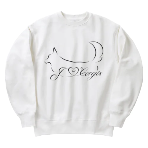 I Love Corgis 尻尾あり（ロゴブラック） Heavyweight Crew Neck Sweatshirt