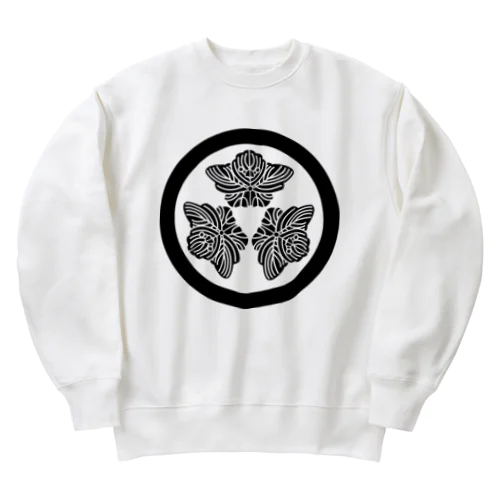 動物家紋。H.T.（三つ蔦スズメ）黒 Heavyweight Crew Neck Sweatshirt