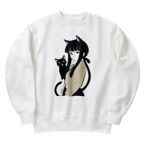 黒猫の少女 Heavyweight Crew Neck Sweatshirt