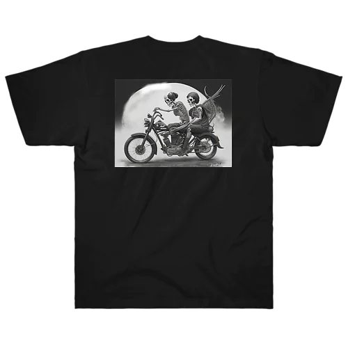 バイクとガイコツ（黒メイン） Heavyweight T-Shirt