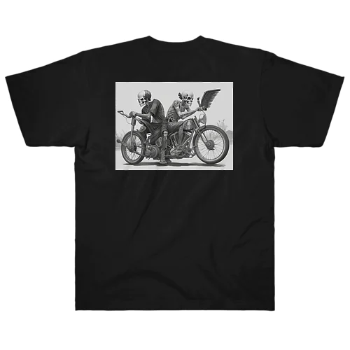 バイクとドクロ（黒メイン） Heavyweight T-Shirt