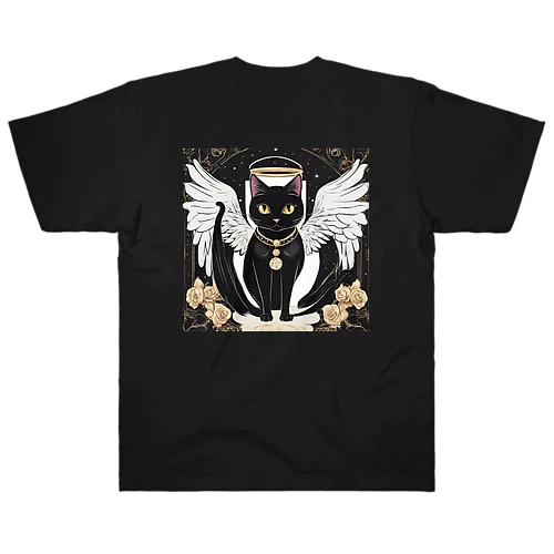 宇宙黒猫キョロちゃん(薔薇) ヘビーウェイトTシャツ