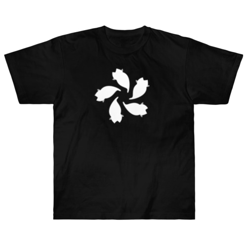 動物家紋。H.T.さくら5ネコ　白 Heavyweight T-Shirt