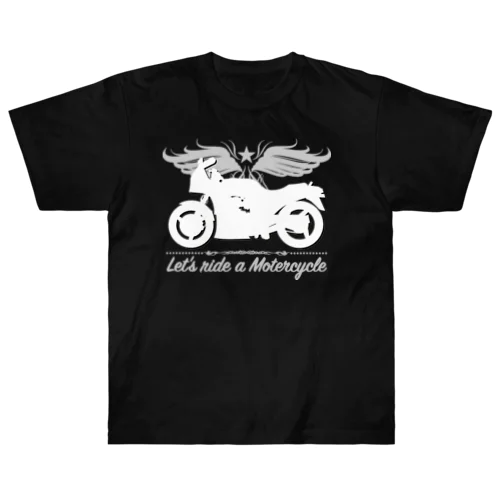 バイクに乗ろうぜ！1（白シルエット） Heavyweight T-Shirt