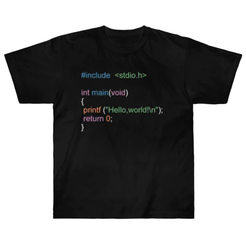 C言語 HelloWorld 白 ヘビーウェイトTシャツ