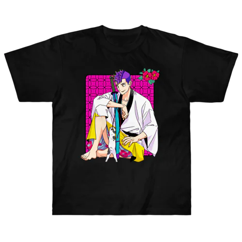 子猫と男　極彩色 Heavyweight T-Shirt