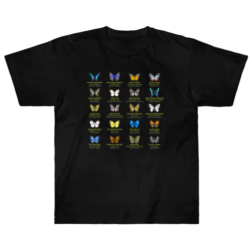 日本の蝶 Butterflies of Japan 1（本州、四国、九州  Honshu, Shikoku, Kyushu）★英名、和名、学名 [ダークカラー] Heavyweight T-Shirt