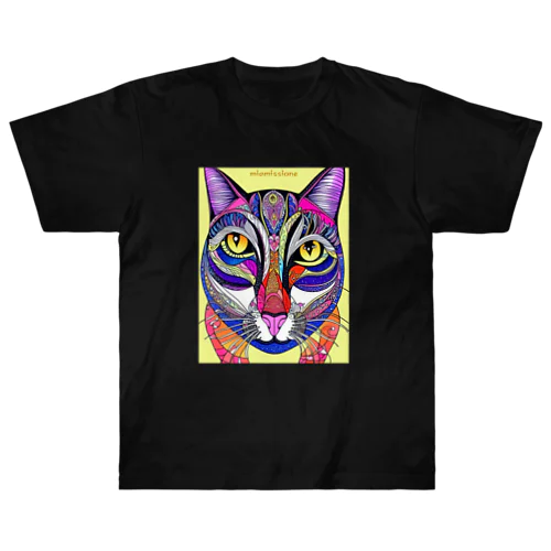 カラフルでエスニックテイストでポップな猫－Colorful, ethnic flavored, pop cat. Heavyweight T-Shirt