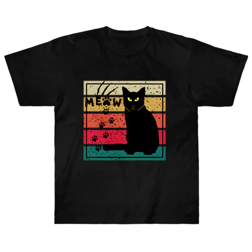 black cat meow paw signature ヘビーウェイトTシャツ