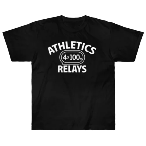 4×100mリレー・リレー競走・白・陸上競技・400メートルリレー走・デザイン・Tシャツ・陸上部・男子・女子・ジュニア・入賞・有力・確実・候補・有望・応援・精神力・集中力・日本人・陸上魂 Heavyweight T-Shirt