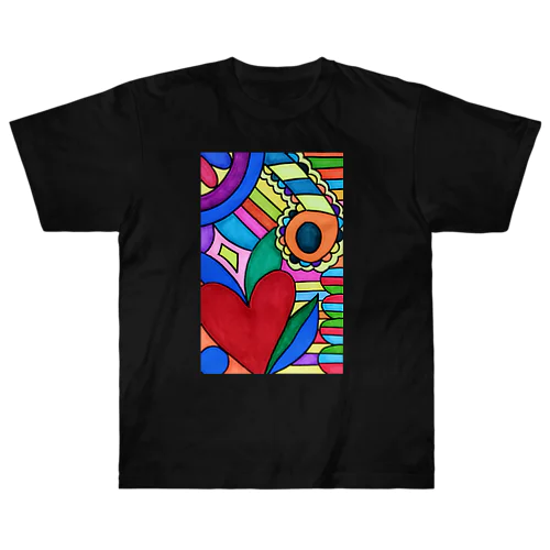 障害者アート 手描きイラスト カラフル ハート Heavyweight T-Shirt