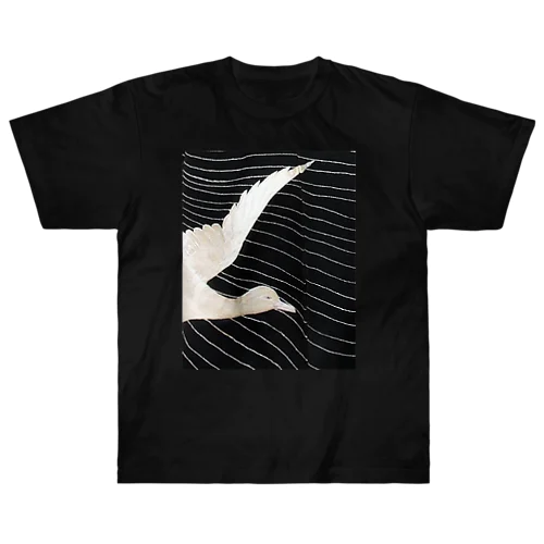 黒と白　水鳥の柄 ヘビーウェイトTシャツ