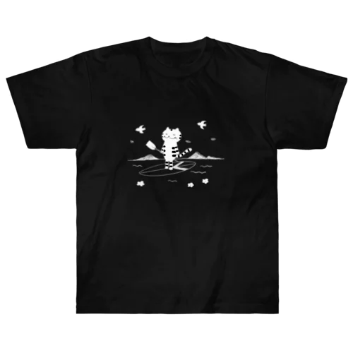 海の上でリラックス猫さん (ブラック) Heavyweight T-Shirt