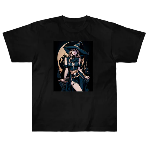 青いマントのブロンド魔女 ヘビーウェイトTシャツ