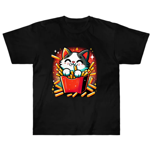 ポテトを食べる猫 Heavyweight T-Shirt