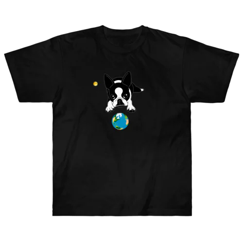 ボストンテリア(地球と月)[v2.8k] ヘビーウェイトTシャツ