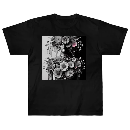 花と女性 ヘビーウェイトTシャツ