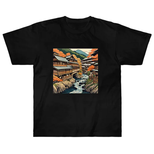 日本の風景、温泉街　Japanese hot spring town ヘビーウェイトTシャツ