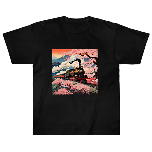 日本の風景:SL 蒸気機関車、 Japanese senery: steam locomotive ヘビーウェイトTシャツ