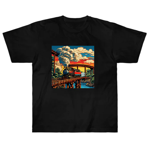 日本の風景:SL 蒸気機関車、Japanese senery:SL Steam locomotive ヘビーウェイトTシャツ