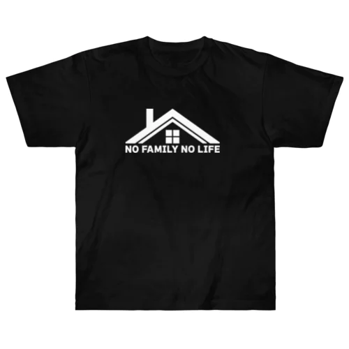 ノーファミリーノーライフ 煙突屋根に窓デザイン ホワイト Heavyweight T-Shirt