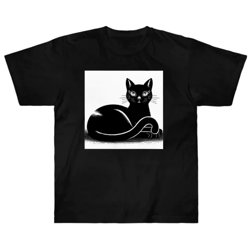 黒猫の誘惑 ヘビーウェイトTシャツ